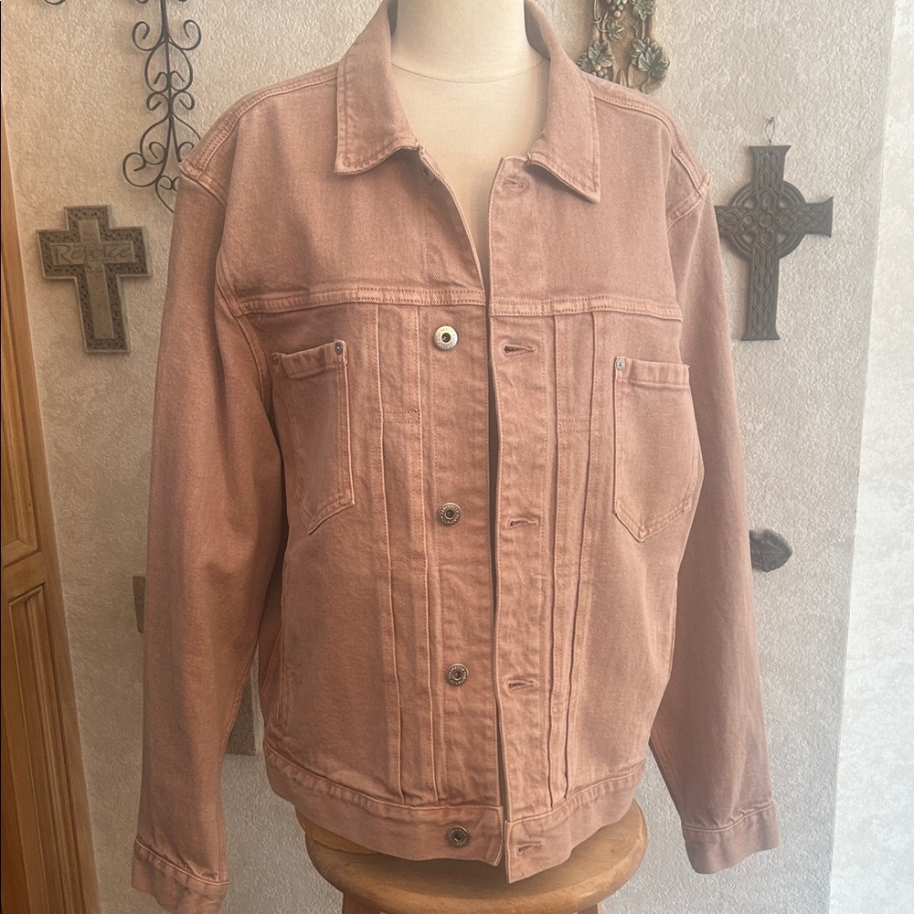 ALL SAINTS Prado Smokey Pink Denim JACKET Size XL - Picture 6 of 16